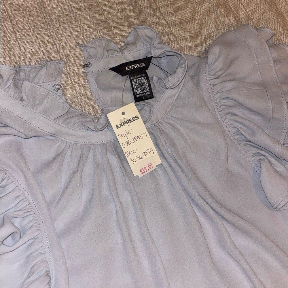 Express NWT Baby Blue Ruffle Neck Blouse